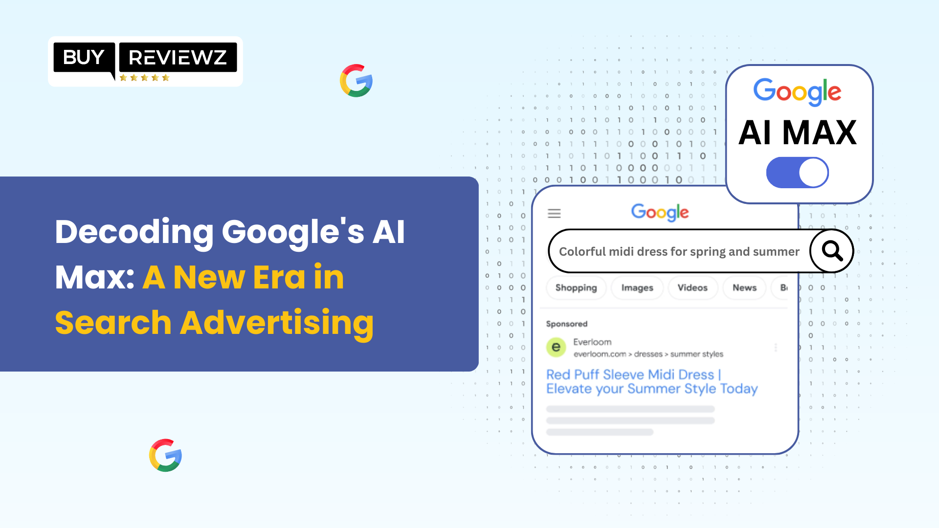 Illustration of Google AI Max enhancing search ad performance with data-driven visuals and conversion growth charts