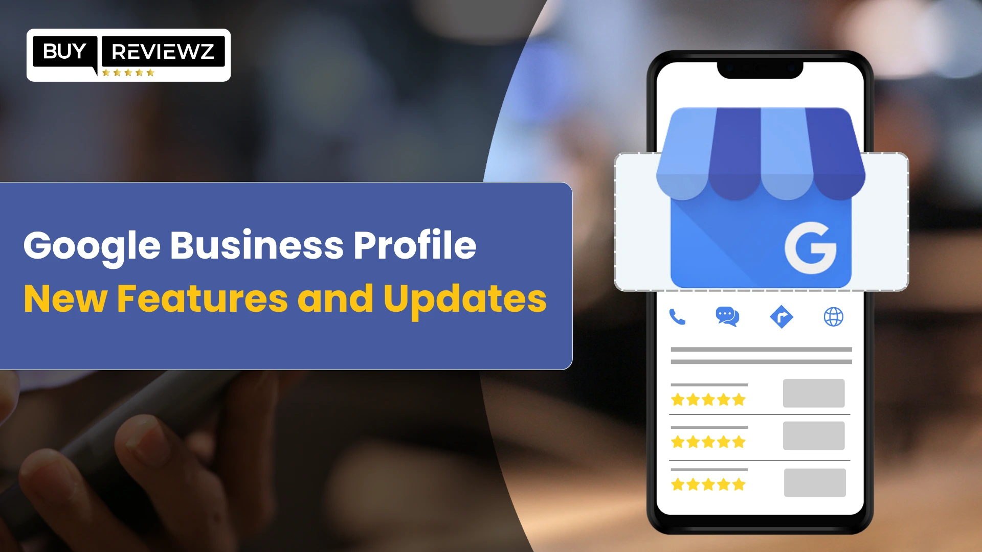Google Business Profile with new AI-powered features & Updates on a desktop screen.