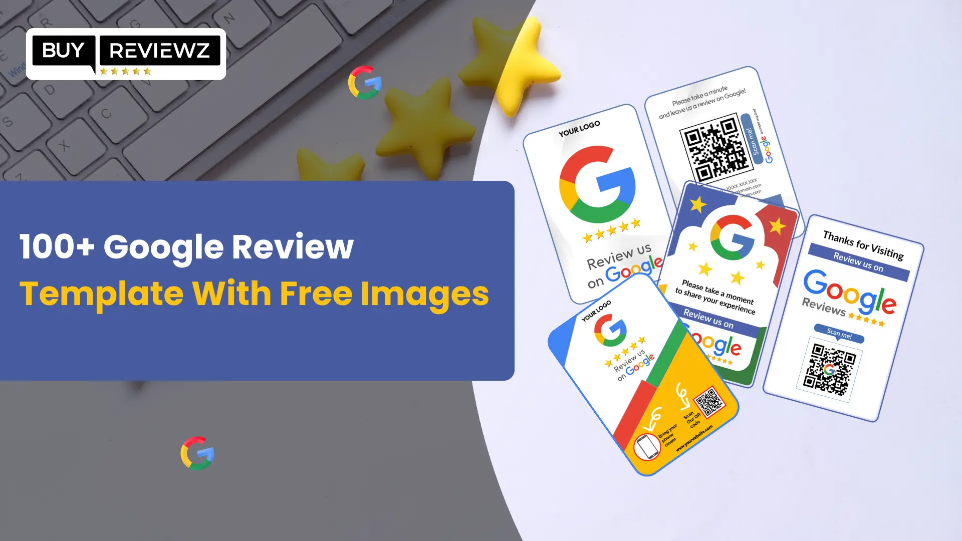 Collection of free Google review templates with star ratings, text examples, and visuals